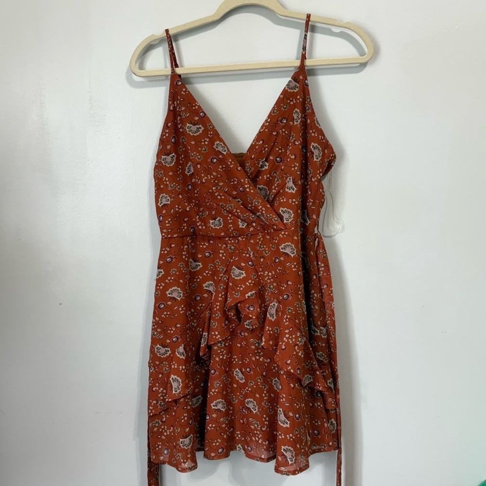 Trixxi Burnt Orange Floral Ruffle Mini Dress Size L
